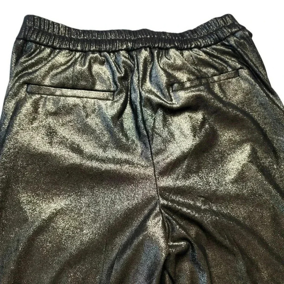 Joie Pant wide Leg Coated Black Polish Gold Size 4 back waistband Elastic NWT - Picture 10 of 12